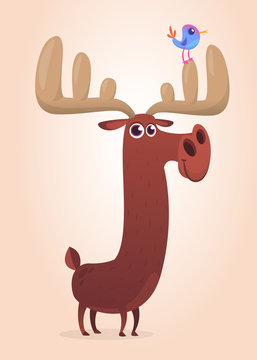  Cute cartoon moose character. Wild forest animal collection. Baby education. Isolated on white background. Flat design Vector illustration