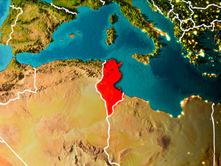 Map of Tunisia on Earth - obrazy, fototapety, plakaty