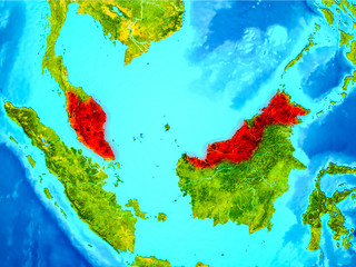 Malaysia in red on Earth