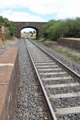 Obraz premium historic bluestone bridge on the northern approach to Malmsbury railway station in Australia
