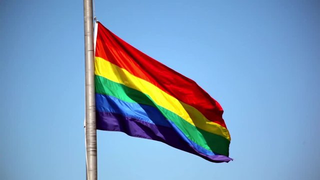 Rainbow Flag Blows In Wind Of A Sunny Day