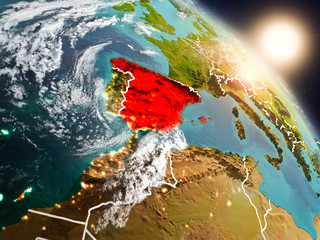 Spain from space during sunrise