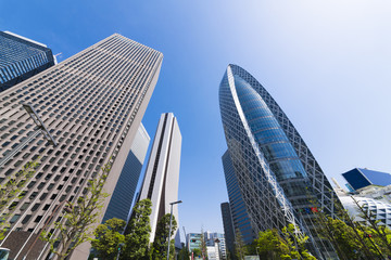 東京風景・新宿高層ビル街・超広角