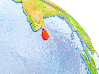 Sri Lanka in red model of Earth