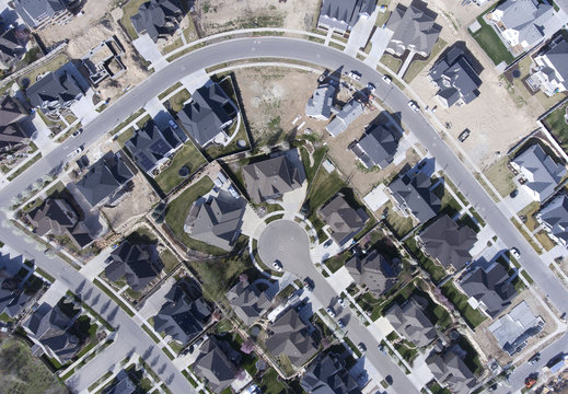 aerial, homes, rooftops. community, subdivision
