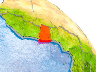 Ghana in red model of Earth