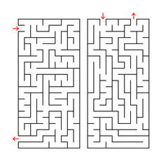 A set of two rectangular labyrinths. Simple flat vector illustration isolated on white background. Developmental game for children.