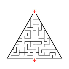 Triangular labyrinth with an input and an exit. Simple flat vector illustration isolated on white background.