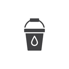 Bucket with water drop vector icon. filled flat sign for mobile concept and web design. Pail solid icon. Symbol, logo illustration. Pixel perfect vector graphics