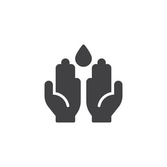 Hands and water drop vector icon. filled flat sign for mobile concept and web design. Water care simple solid icon. Symbol, logo illustration. Pixel perfect vector graphics