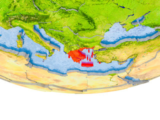 Greece in red on Earth model