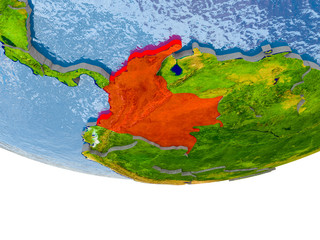 Colombia in red on Earth model