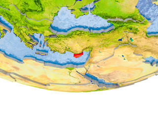 Cyprus in red on Earth model