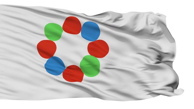 Nanto flag, Toyama prefecture, realistic animation isolated on white seamless loop - 10 seconds long (alpha channel is included)