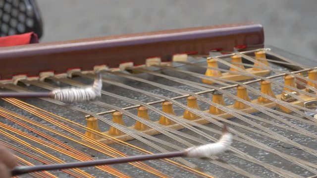 Playing the hammer dulcimer 