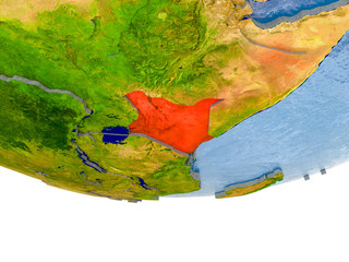 Kenya in red on Earth model