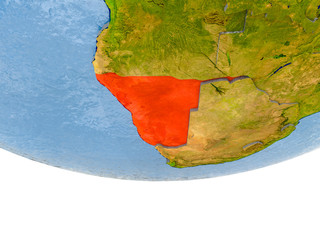 Namibia in red on Earth model