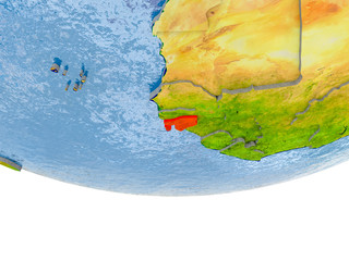 Guinea-Bissau in red on Earth model