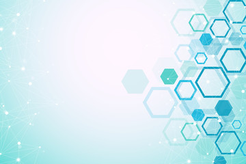 Hexagonal geometric background. Hexagons genetic and social network. Future geometric template. Business presentation for your design and text. Minimal graphic concept. Vector illustration.