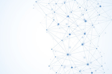 Global network connections with points and lines. Wireframe background. Abstract connection structure. Polygonal space background. Vector illustration