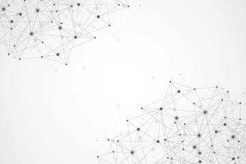 Abstract polygonal background with connected lines and dots. Minimalistic geometric pattern. Molecule structure and communication. Graphic plexus background. Science, medicine, technology concept.