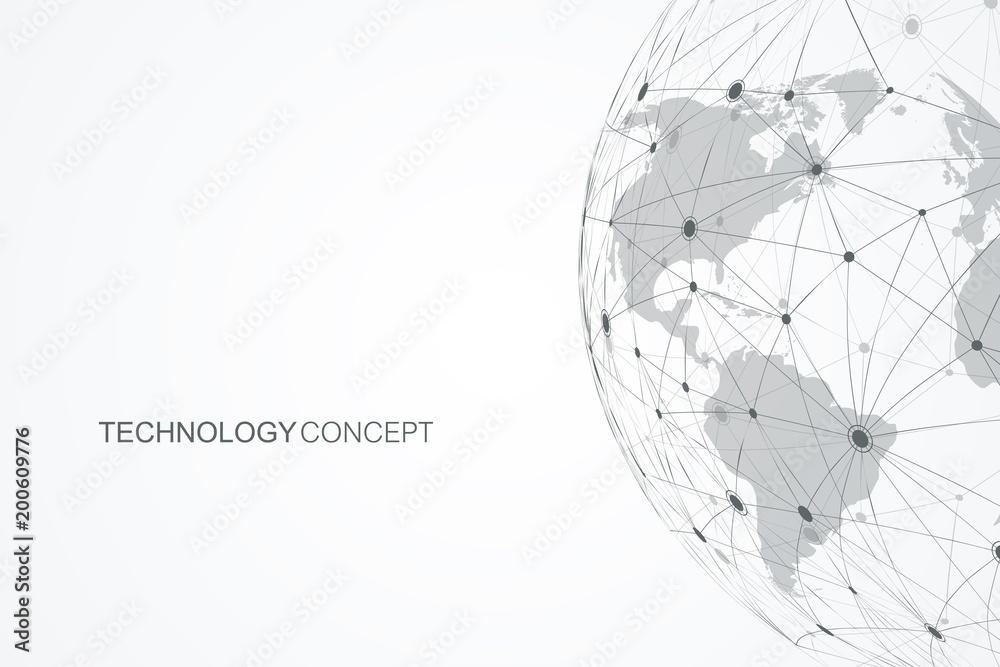Aufkleber Global network connections with points and lines. Internet connection background. Abstract connection structure. Polygonal space background. Vector illustration