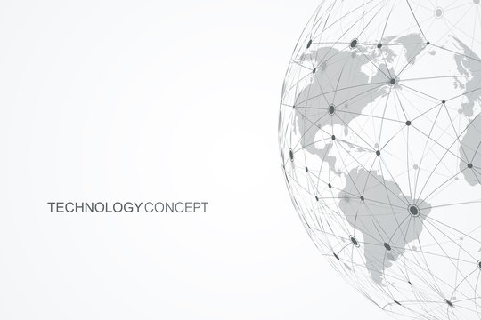 Global network connections with points and lines. Internet connection background. Abstract connection structure. Polygonal space background. Vector illustration