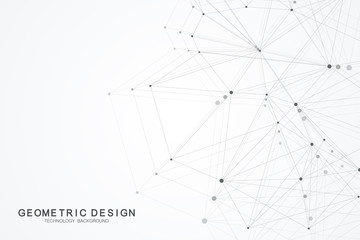 Abstract polygonal background with connected lines and dots. Minimalistic geometric pattern. Molecule structure and communication. Graphic plexus background. Science, medicine, technology concept.