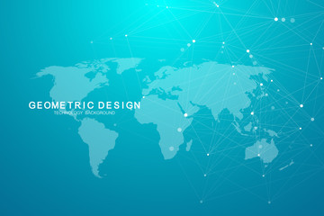 Global network connections with points and lines. Internet connection background. Abstract connection structure. Polygonal space background. Vector illustration