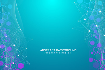 Scientific molecule background for medicine, science, technology, chemistry. Wallpaper or banner with a DNA molecules. Vector geometric dynamic illustration.