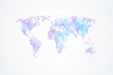Colorful world map vector. Global network connections with points and lines. Internet connection background. Abstract connection structure.