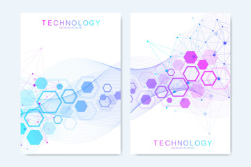 Modern vector templates for brochure, cover, flyer, annual report, leaflet. Minimal covers design. Hexagonal structure. Future geometric template. Science, medicine, technology background.
