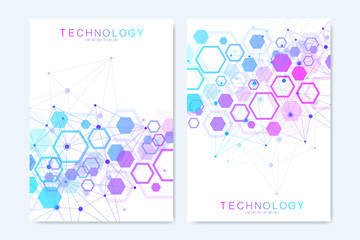Modern vector templates for brochure, cover, flyer, annual report, leaflet. Minimal covers design. Hexagonal structure. Future geometric template. Science, medicine, technology background.