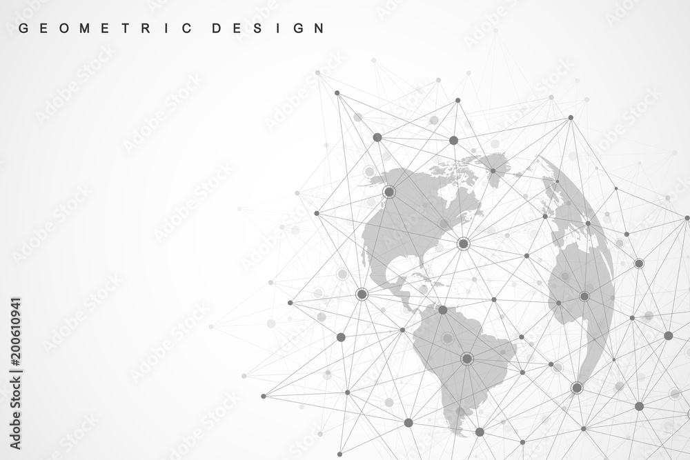 Leinwandbilder Global network connections with points and lines. Internet connection background. Abstract connection structure. Polygonal space background. Vector illustration
