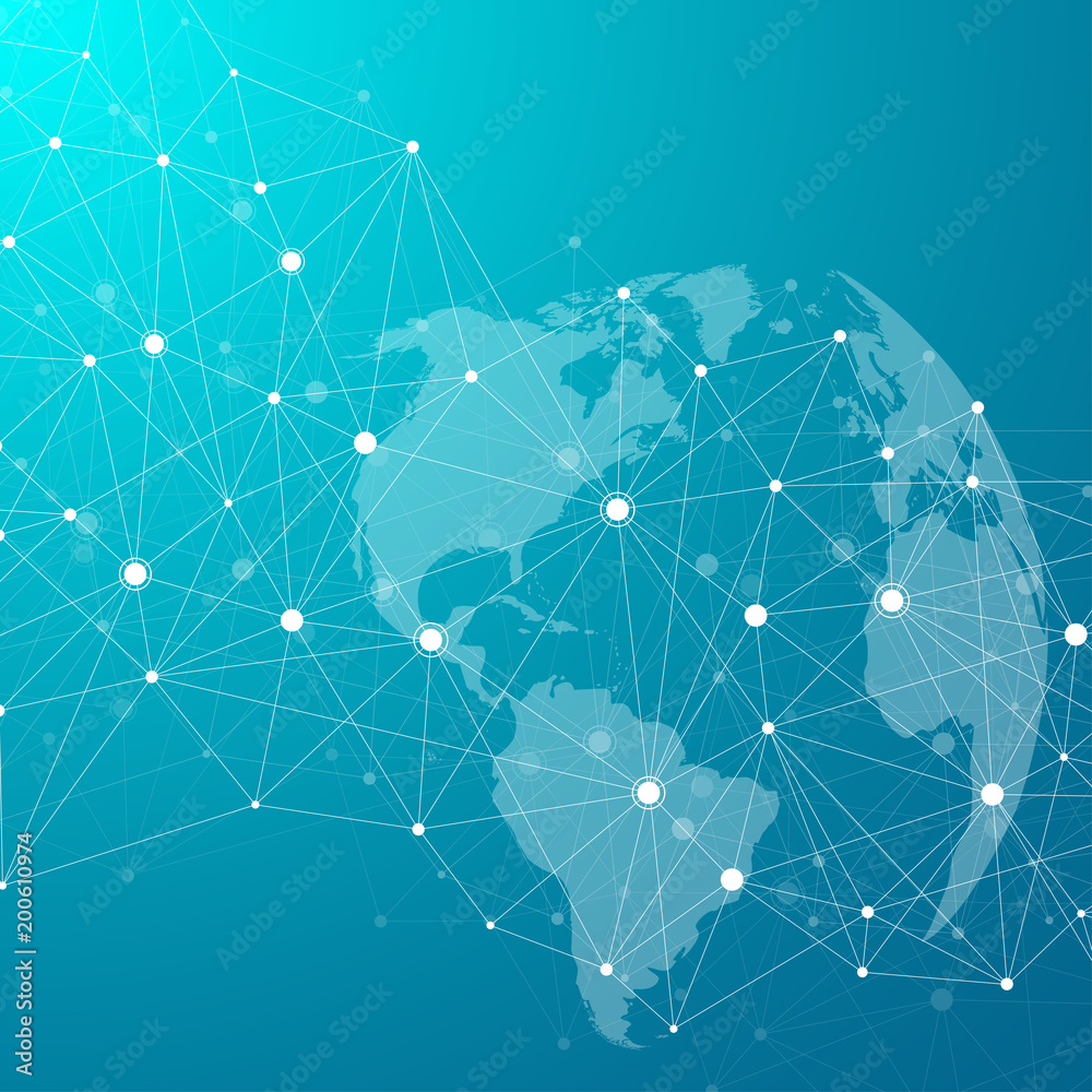 Aufkleber Global network connections with points and lines. Internet connection background. Abstract connection structure. Polygonal space background. Vector illustration