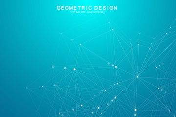 Data technology abstract futuristic vector illustration. Big data visualization. Low poly shape with connecting dots and lines.