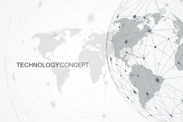 Global network connections with world map. Internet connection background. Abstract connection structure. Polygonal space background. Vector illustration. © TechSolution