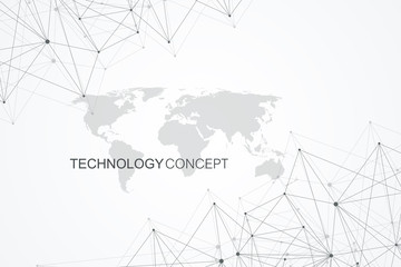 Global network connections with world map. Internet connection background. Abstract connection structure. Polygonal space background. Vector illustration.