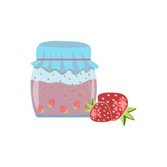 Colorful Strawberry Jam Jar and Badges Vector Illustration