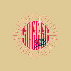 Soccer is modern lettering ligature in the circle, against the background of a football.
