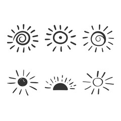 Hand drawn sun vector icon. Sun sketch doodle illustration. Handdrawn sunshine concept.