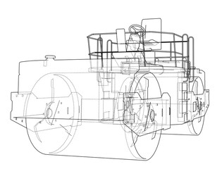 Asphalt compactor outlined vector