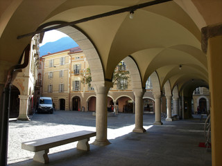 The city Hall of Bellinzona, Ticino, Switzerland. Piazza Nosetto