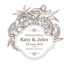 Vector invitation with peony flowers
