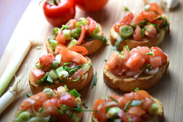 Italian traditional bruschetta close up baguette
