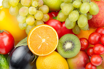 Naklejka na ściany i meble Beautiful background of set of vegetables and fruits.