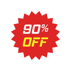 Discount sticker vector icon in flat style. Sale tag sign illustration on white isolated background. Promotion 90 percent discount concept.