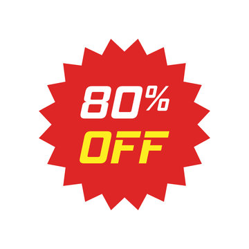 Discount sticker vector icon in flat style. Sale tag sign illustration on white isolated background. Promotion 80 percent discount concept.