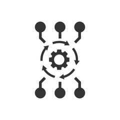 Algorithm api software vector icon in flat style. Business gear with arrow illustration on white isolated background. Algorithm concept.