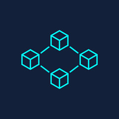 Blockchain technology vector icon in flat style. Cryptography cube block illustration. Blockchain algorithm concept.